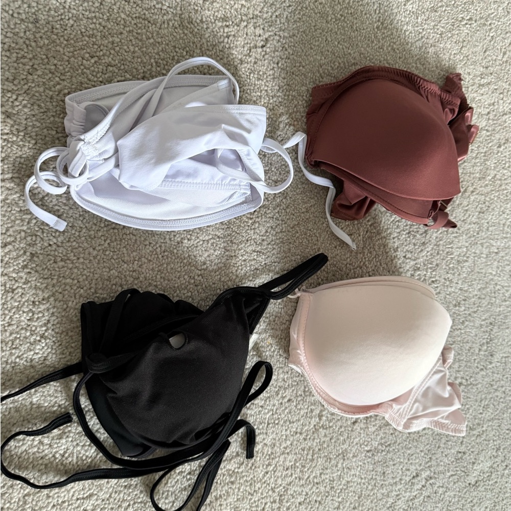 Set of two bikini tops, two push up bras, 4 nursing bras, one grey small tank.